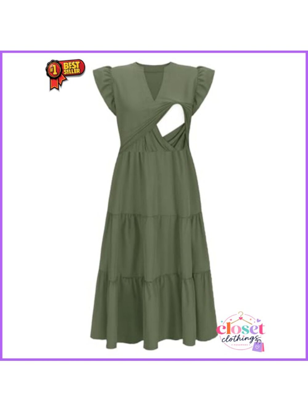 Womens Nursing Midi Dress Sleeveless Tiered Breastfeeding Pockets - Picture 2 of 5